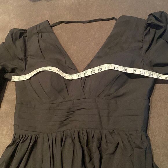 Women’s Black Full Length Chiffon V-Neck Corset Back Dress Leg Split Size 12 - Picture 10 of 14